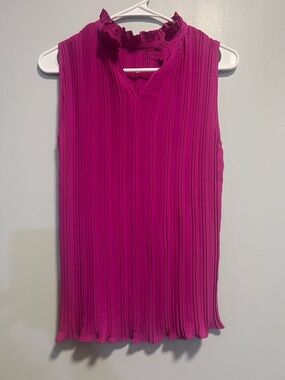 Adrianna Papell Pleated Ruffle Mock Neck Camisole - Fuchsia